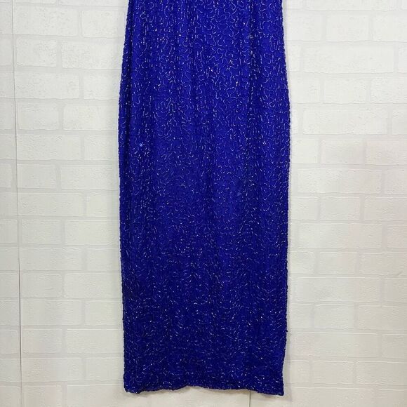 Scala Womens Silk Beaded Dress size Medium Blue Long Dress - Picture 4 of 16